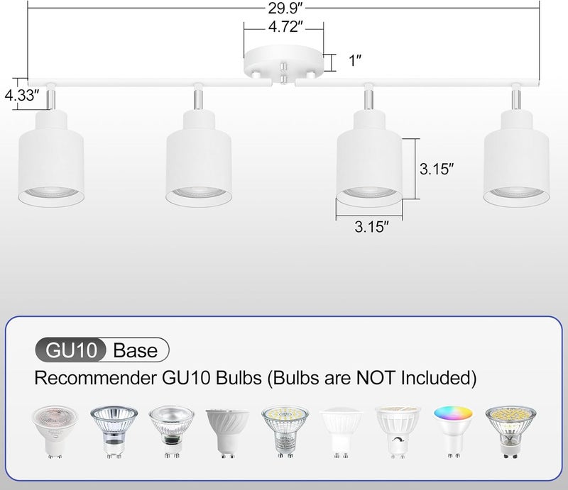 BoostArea Store 4-Light Led Track Lighting,White Ceiling Lighting Fixtures,Wall Sconces Ceiling Spotlight with Foldable Light Arms for Kitchen, Closet, Bedroom,GU10 Socket, Bulbs Not Included - Image 5